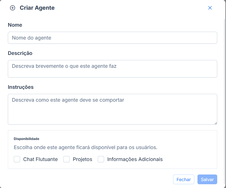 Formulário de criação de agente