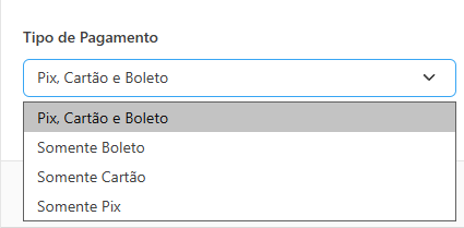 Opções Fiscais - Tipo de Pagamento