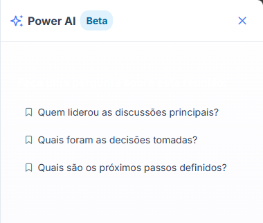 Sugestões de perguntas no chat flutuante
