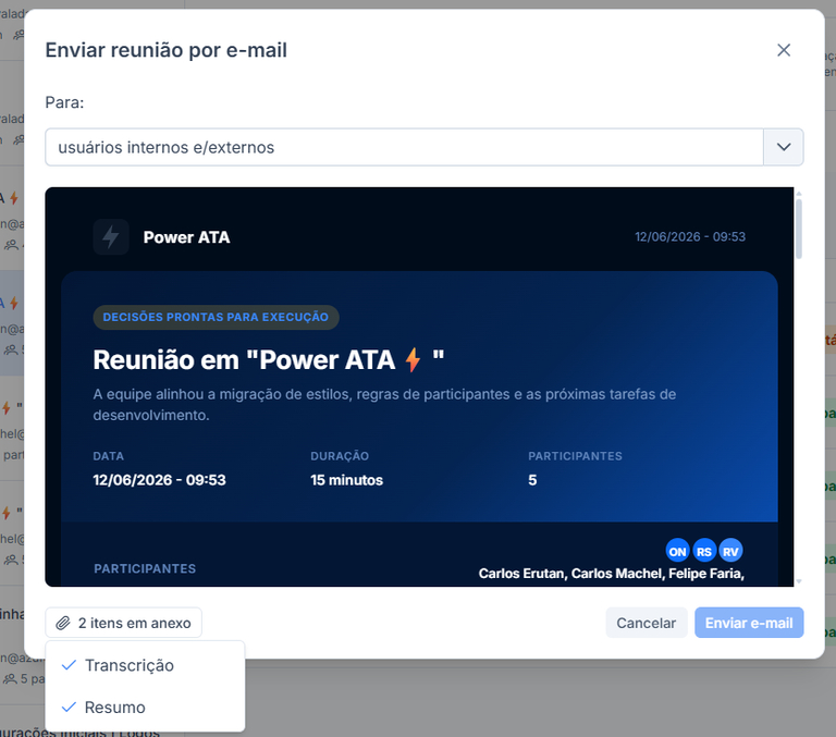 Envio da ata por e-mail