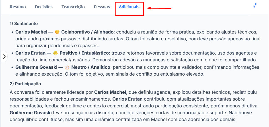 Informações adicionais geradas por um agente