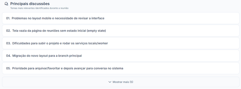Principais discussões da reunião