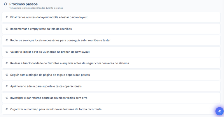 Próximos passos da reunião