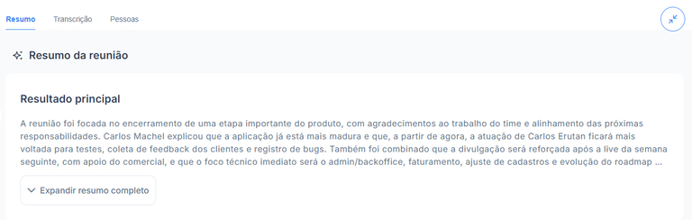Resultado principal da reunião