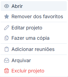 Menu de ações rápidas do cartão de projeto