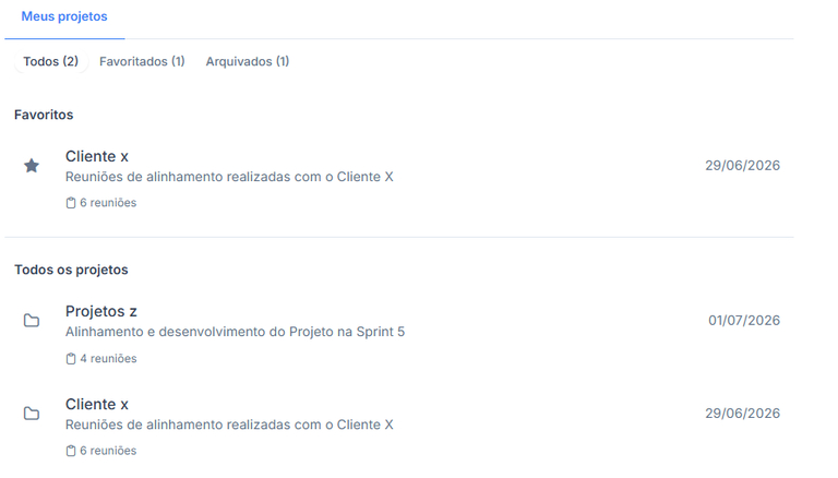 Cartão do projeto com suas informações