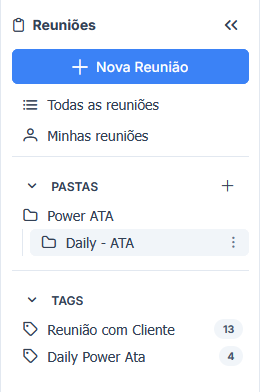 Nova organização da página Reuniões