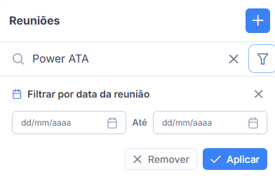 Pesquisa e filtros na lista de reuniões