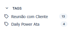 Tags e quantidade de reuniões associadas